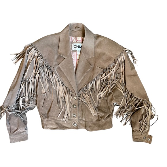 Vintage Jackets & Blazers - Vintage Chia Leather Fringe Jacket Tan Women’s Size Large